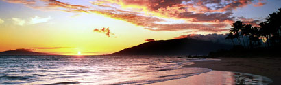 sunset from Kamaole One #2 ocean front beach owner rental
